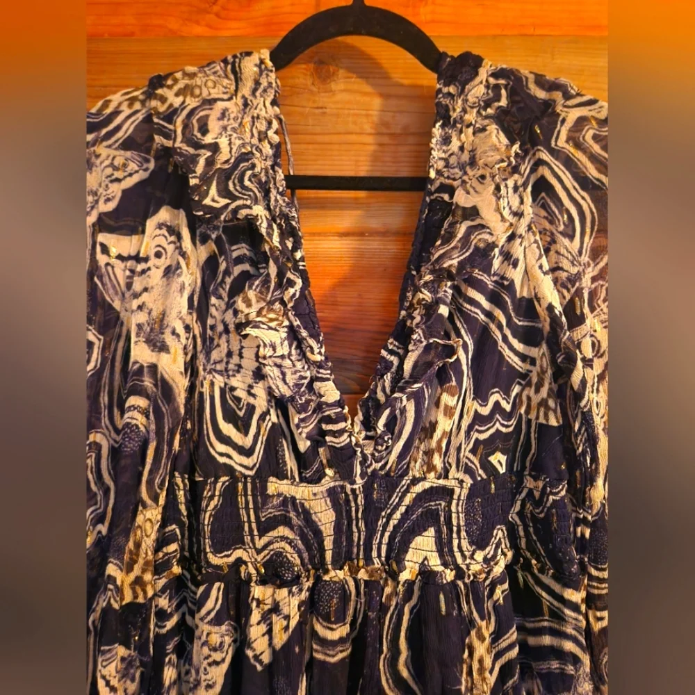 NWOT S Anthropologie Printer Johnson Long-SleeveV-Neck Textured Midi Dress - Picture 6 of 9